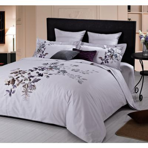 Indigo Orchid Embroidered Duvet Cover Set; Queen