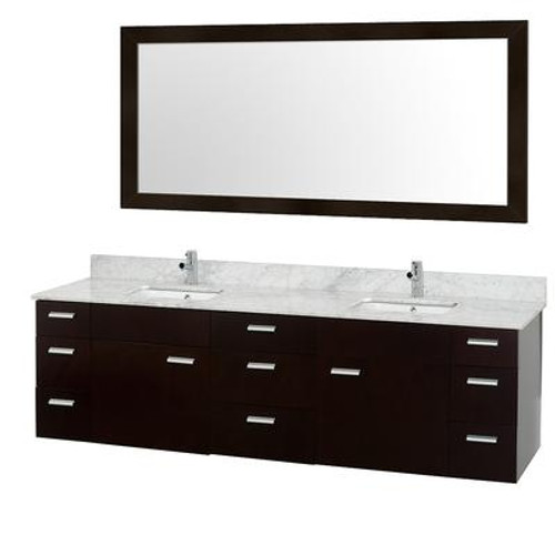 Encore 78 In. Vanity in Espresso with Marble Top in Carrara White and White Square Sink