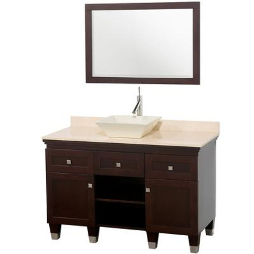 Premiere 48 In. Vanity in Espresso with Marble Top in Ivory with Bone Porcelain Sink and Mirror