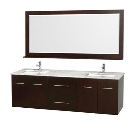 Centra 72 In. Double Vanity in Espresso with Marble Vanity Top in Carrara White and Undermount Sinks