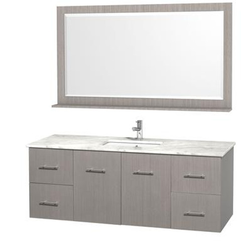 Centra 60 In. Vanity in Grey Oak with Marble Vanity Top in Carrara White and Undermount Sink