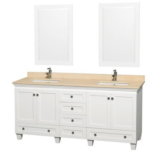 Acclaim 72 In. Double Vanity in White with Top in Ivory with Square Sinks and Mirrors