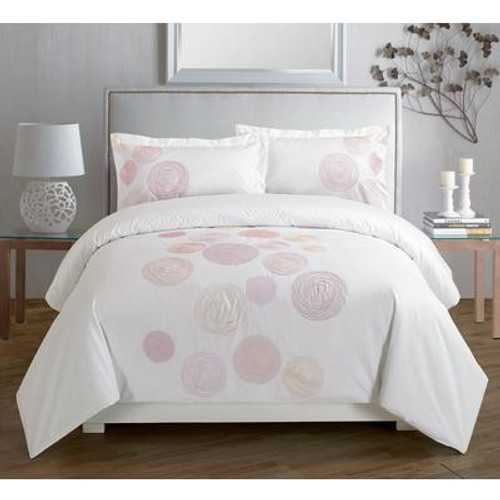 Spiral Red Embroidered Duvet Cover Set; Queen