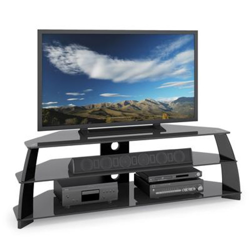TAP-609-T Taylor Extra Wide Glossy Black TV Stand with Glass Shelves
