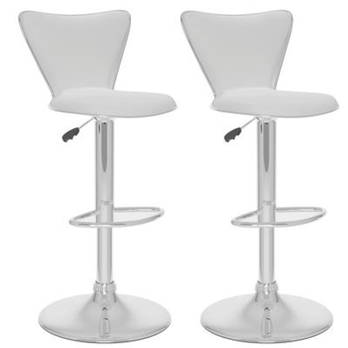 B-217-UPD Tall Curved Back Adjustable Bar Stool in White Leatherette; set of 2