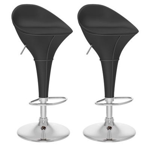 B-302-VPD Round Styled Adjustable Bar Stool in Black Leatherette; set of 2