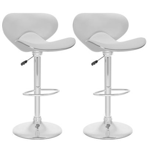 B-512-VPD Curved Form Fitting Adjustable Bar Stool in White Leatherette; set of 2
