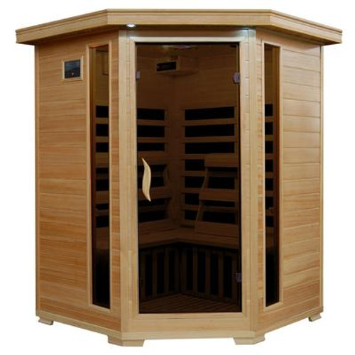3-Person Hemlock Corner Infrared Sauna with 7 Carbon Heaters