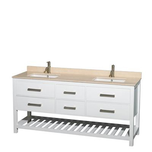 Natalie 72 In. Double Vanity in White with Ivory Marble Top with Square sinks and No Mirror