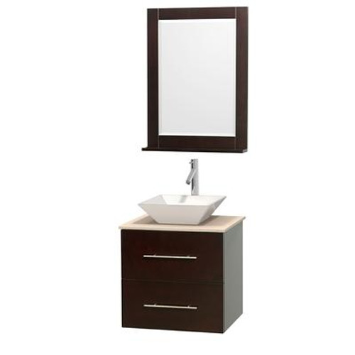 Centra 24 In. Single Vanity in Espresso with Ivory Marble Top with White Porcelain Sink and 24 In. Mirror