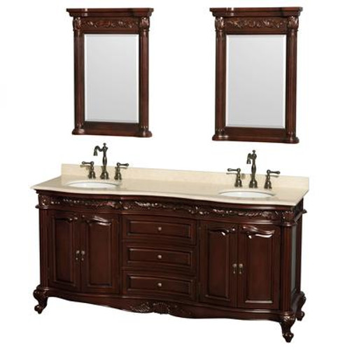 Edinburgh 72 In. Double Vanity in Cherry with Ivory Marble Top with Oval Sinks and 24 In. Mirrors