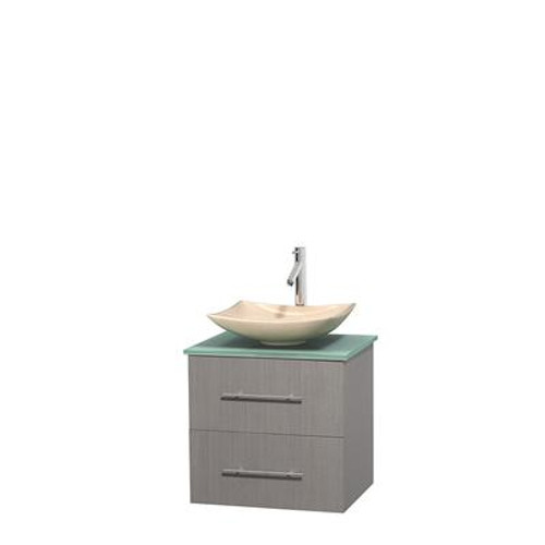 Centra 24 In. Single Vanity in Gray Oak with Ivory Marble Top with Ivory Sink and No Mirror