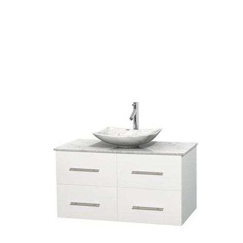 Centra 42 In. Single Vanity in White with White Carrera Top with White Carrera Sink and No Mirror
