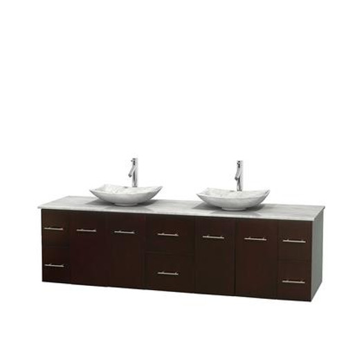 Centra 80 In. Double Vanity in Espresso with White Carrera Top with White Carrera Sinks and No Mirror
