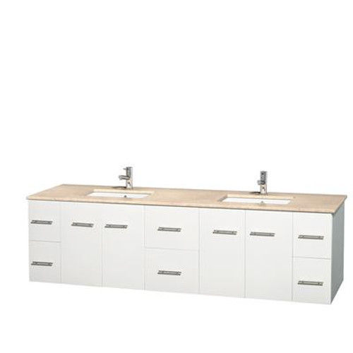Centra 80 In. Double Vanity in White with Ivory Marble Top with Square Sinks and No Mirror