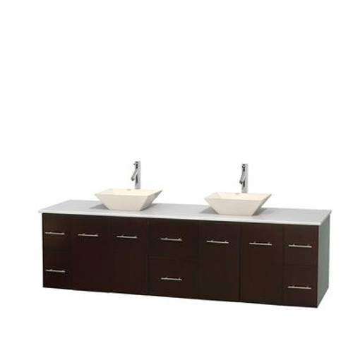 Centra 80 In. Double Vanity in Espresso with Solid SurfaceTop with Bone Porcelain Sinks and No Mirror