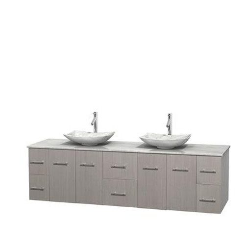 Centra 80 In. Double Vanity in Gray Oak with White Carrera Top with White Carrera Sinks and No Mirror