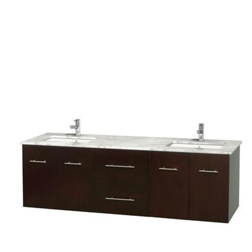 Centra 72 In. Double Vanity in Espresso with White Carrera Top with Square Sinks and No Mirror