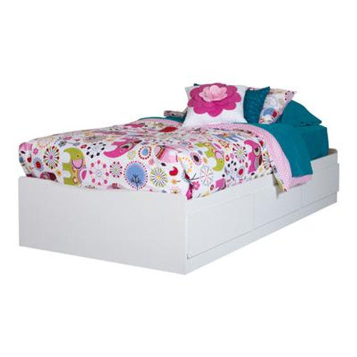 Bel Air Twin Mates Bed (39'') with 3 Drawers; Pure White