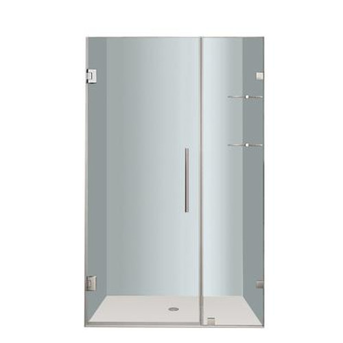 Nautis GS 39 In. x 72 In. Completely Frameless Hinged Shower Door with Glass Shelves in Stainless Steel