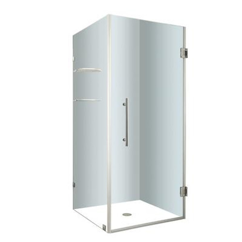 Aquadica GS 30 In. x 30 In. x 72 In. Completely Frameless Square Shower Enclosure with Glass Shelves in Stainless Steel