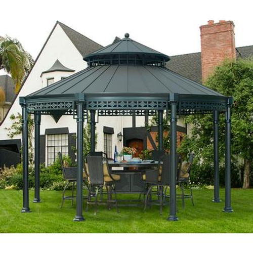 Sunjoy Ontario Round Gazebo-Black Color Top