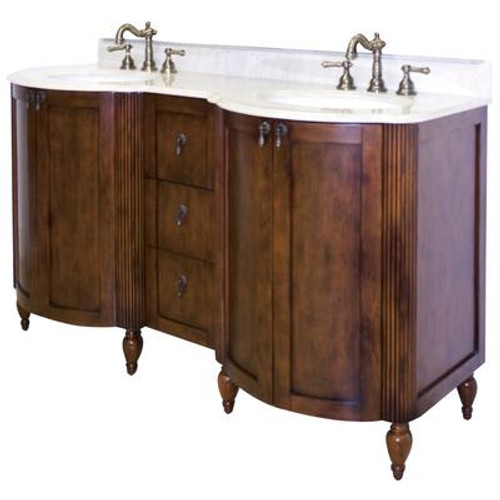 60 In. W x 22 In. D Traditional Birch Wood-Veneer Vanity Set in Antique Cherry