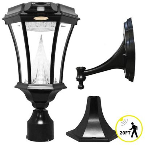 Victorian Solar-Charged LED Lantern Plus Motion Sensor; Black Finish