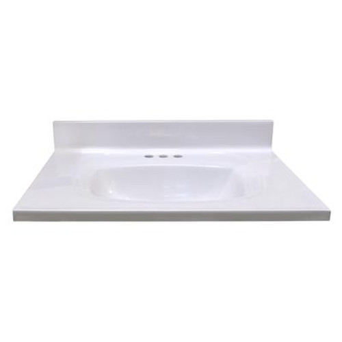 31 In. W x 22 In. D White Vanity Top with Rectangular Recessed Bowl