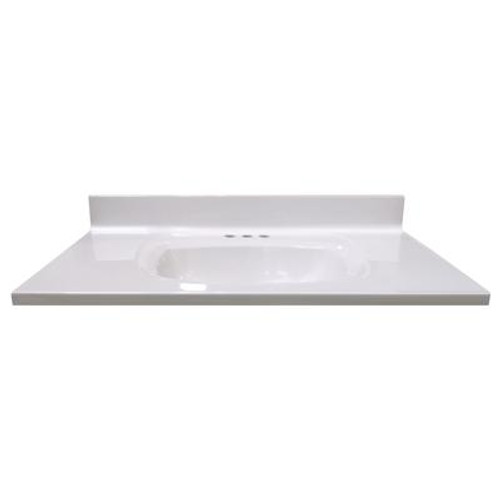 37 In. W x 22 In. D White Vanity Top with Rectangular Recessed Bowl