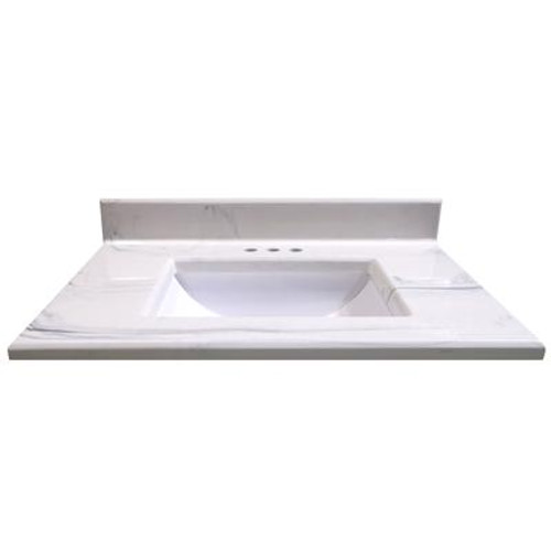 31 In. W x 22 In. D Montreal Italian White Vanity Top with Undermount Wave Bowl
