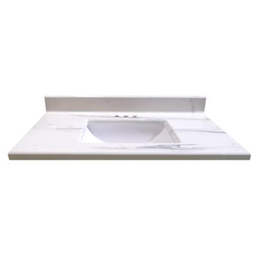 37 In. W x 22 In. D Montreal Italian White Vanity Top with Undermount Wave Bowl