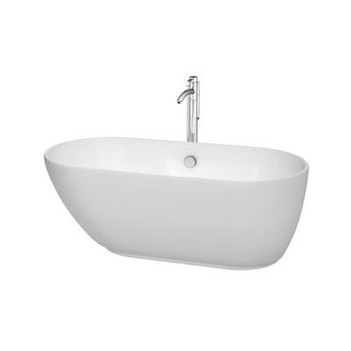 Melissa 60 In. Freestanding Soaking Bathtub in White; Chrome Trim; Chrome Floor Mounted Faucet