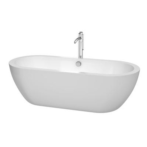 Soho 72 In. Freestanding Soaking Bathtub in White; Chrome Trim; Chrome Floor Mounted Faucet