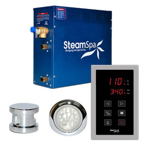 SteamSpa Indulgence 7.5kw Touch Pad Steam Generator Package in Chrome