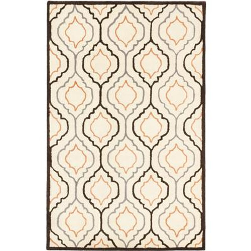 Handmade Abstract Art Cream Dark Brown Rug - 5 Ft. x 8 Ft. 0 In.