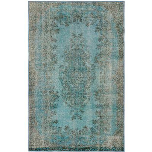 Hand-knotted Anatolian Overdyed Light Dull Cyan Rug - 5 Ft. 6 In. x 8 Ft. 7 In.