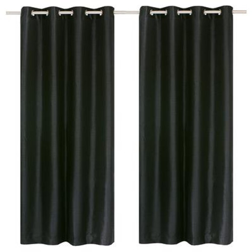 Silkana faux silk grommet curtain pair 56x88'' in Black