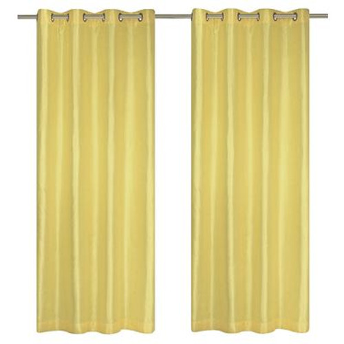 Silkana faux silk grommet curtain pair 56x88'' in Lemon Yellow