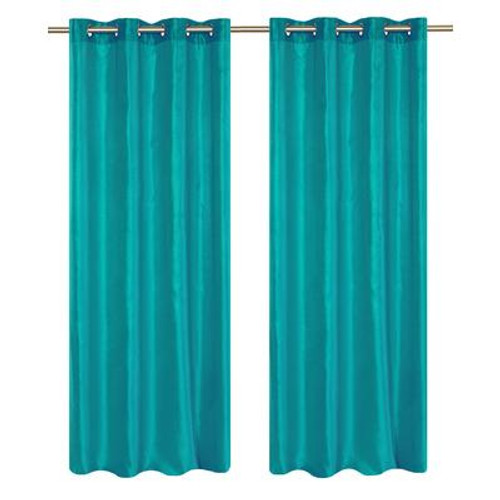 Silkana faux silk grommet curtain pair 56x88'' in Turquoise