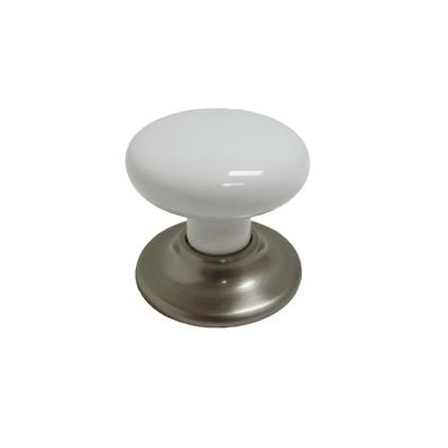 Classic Ceramic Knob - Brushed Nickel; White - 50 Mm Dia.