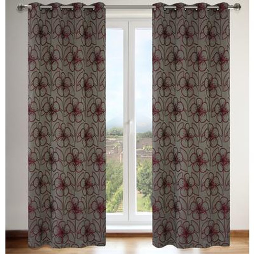 Floral Jacquard 2-Piece Tania Grommet Curtain Panel Set 54&#148;x95&#148;; taupe/red