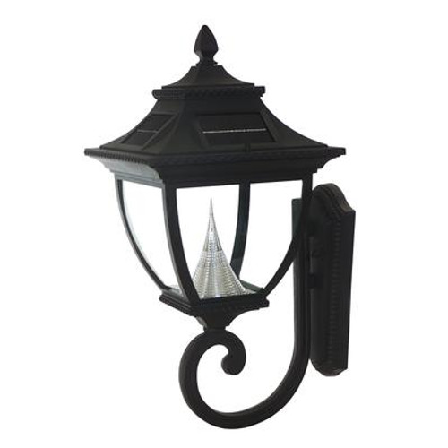 Pagoda Black Solar Wall-Mount Bright-White LED Outdoor Light Fixture