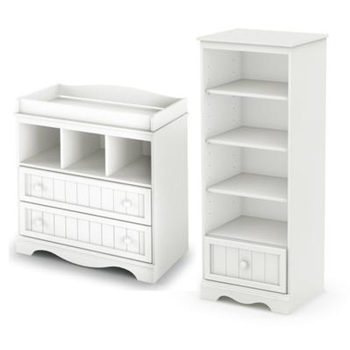 Savannah Changing Table and Shelving Unit with Drawer; Pure White