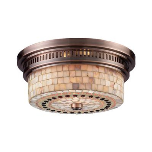 Chadwick 2-Light Flush Mount In Antique Copper And Cappa Shell