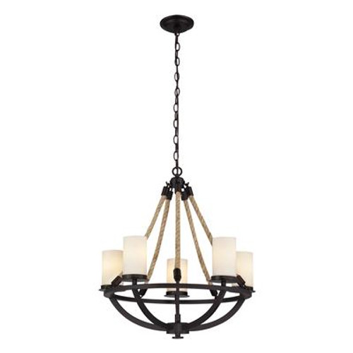 Natural Rope 5 Light Chandelier In Aged Bronze