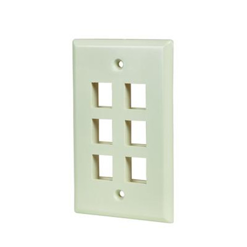 6-PORT WALLPLATE; LT. ALMOND