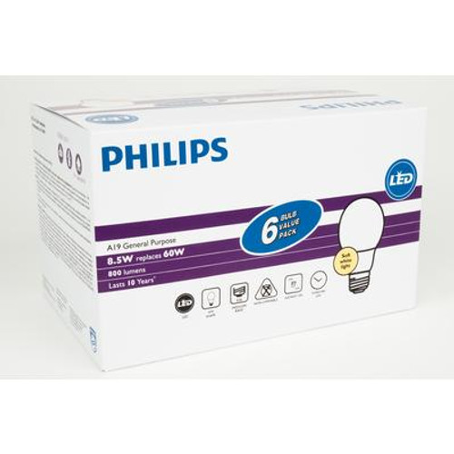 LED 8.5W = 60W A-Line (A19) Soft White Non-Dimmable (2700K) - Case of 24 Bulbs