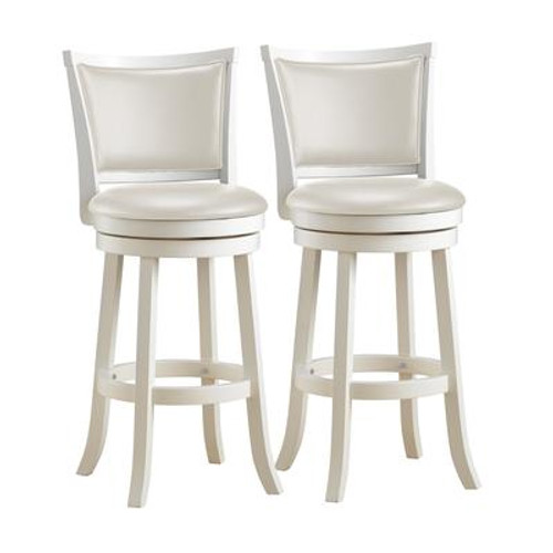 Woodgrove 43 Inch White Wash Wood Barstool With Leatherette Seat; Set Of 2