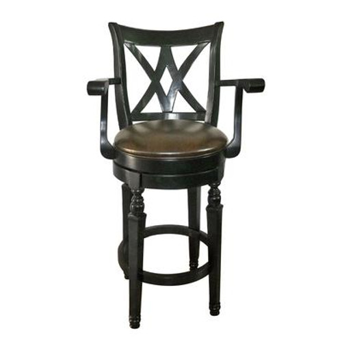 Woodgrove Wood Barstool With Armrests In Dark Cappuccino And Black Leatherette